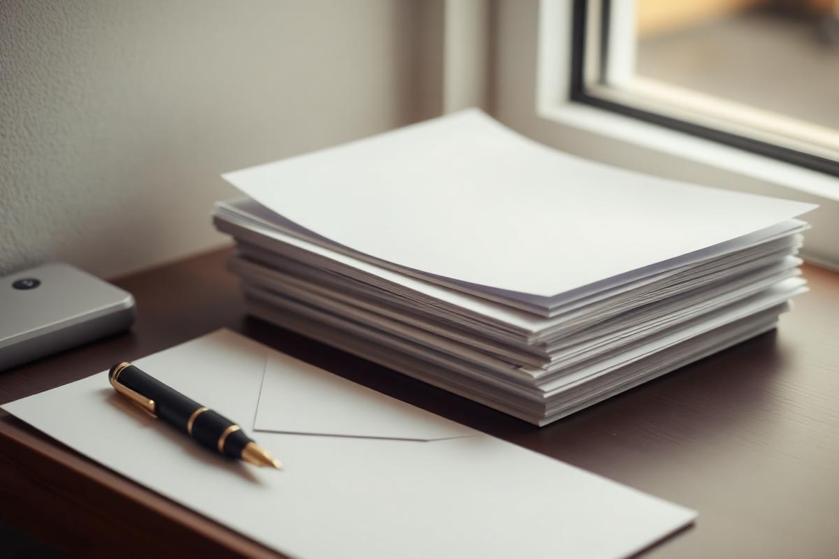 Reimbursement paperwork and a pen on a desk in soft daylight