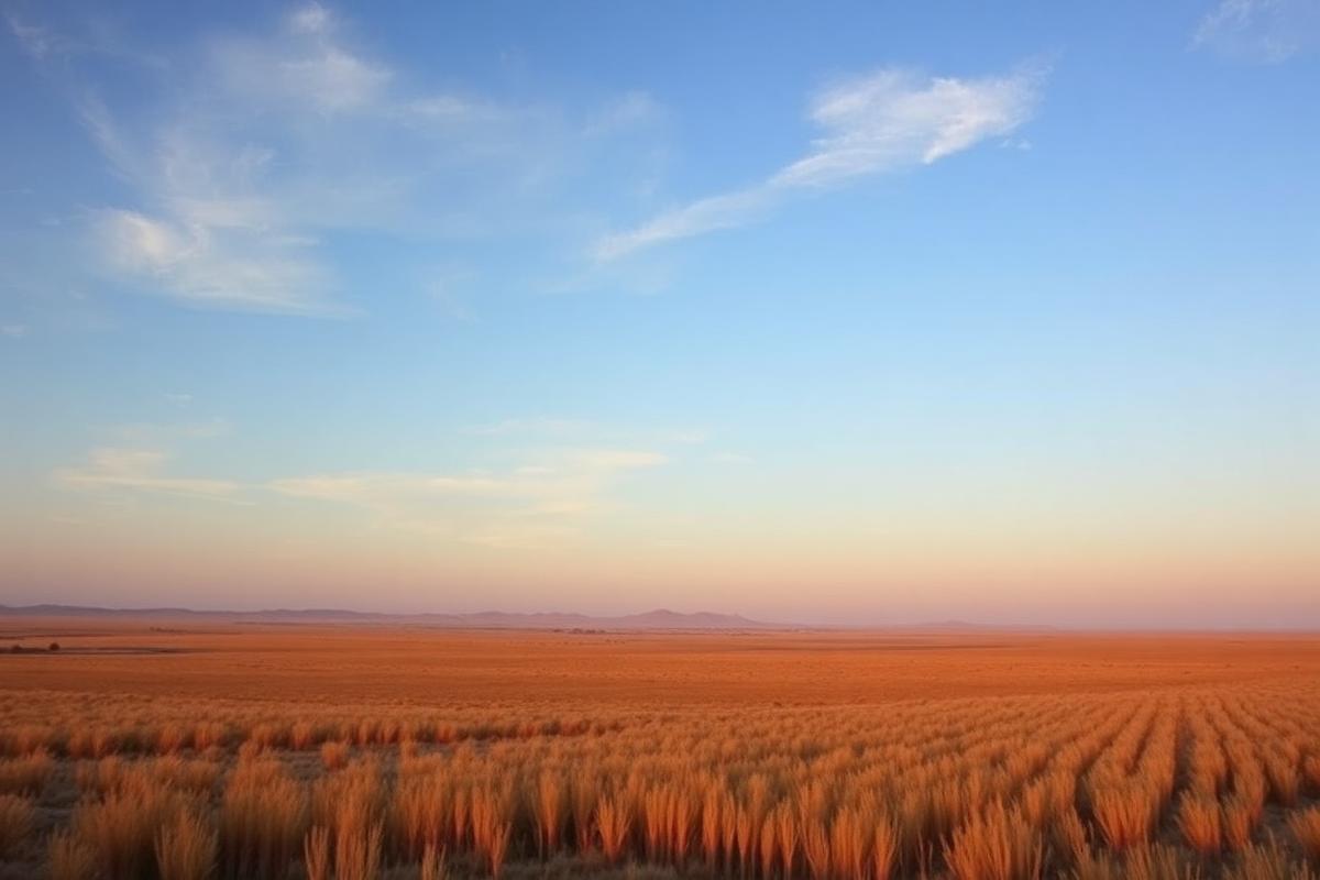 Open Texas prairie under a wide sky at golden hour