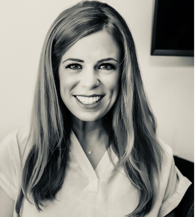 Kathryn McNeer, LPC, in a black and white portrait